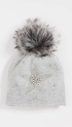 Adrienne Landau Wool Blend Hat With Star & Pom