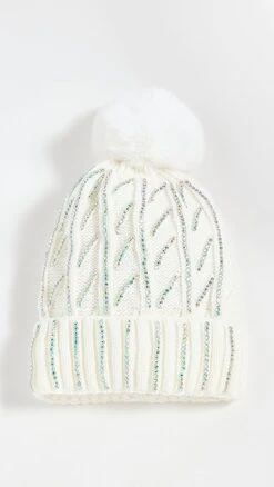 Adrienne Landau Knit Hat With Sequin And Faux Fur Pom Pom