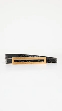 BY FAR Ling Black Circular Croco Embossed Leather Belt
