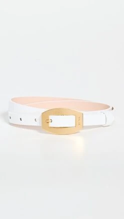 BY FAR Block White Semi Patent Leather Belt
