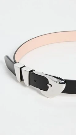 BY FAR Moore Black Semi Patent Leather Belt