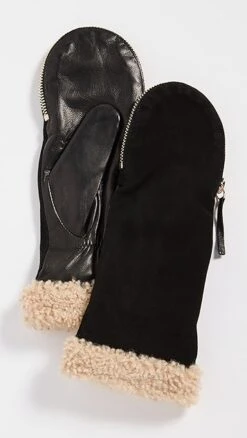 Carolina Amato Shearling Cuff Mittens