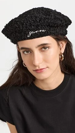 GANNI Velvet Crochet Beret