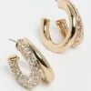 Kenneth Jay Lane 14k Polished Gold Crystal Double Hoop Post Earrings