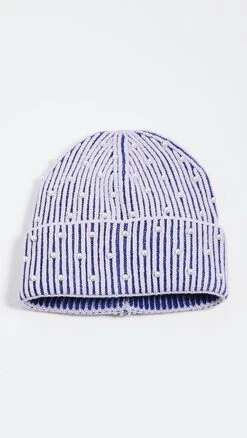 Lele Sadoughi Embellished Stripe Ribbed Beanie
