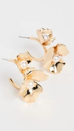 SHASHI Flower Hoop Pearl Earrings