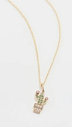 Sydney Evan 14k Small Potted Cactus Necklace