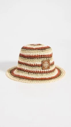 Tory Burch Striped Raffia Bucket Hat
