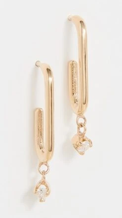 Zoe Chicco 14k Paperclip Link Hoops With Dangling Diamonds